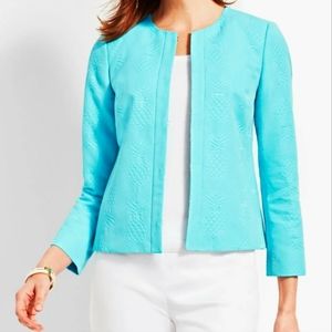 NWT Talbots Pineapple Matelassé Blazer Tiffany Blue Jacket Pockets Women's 16P